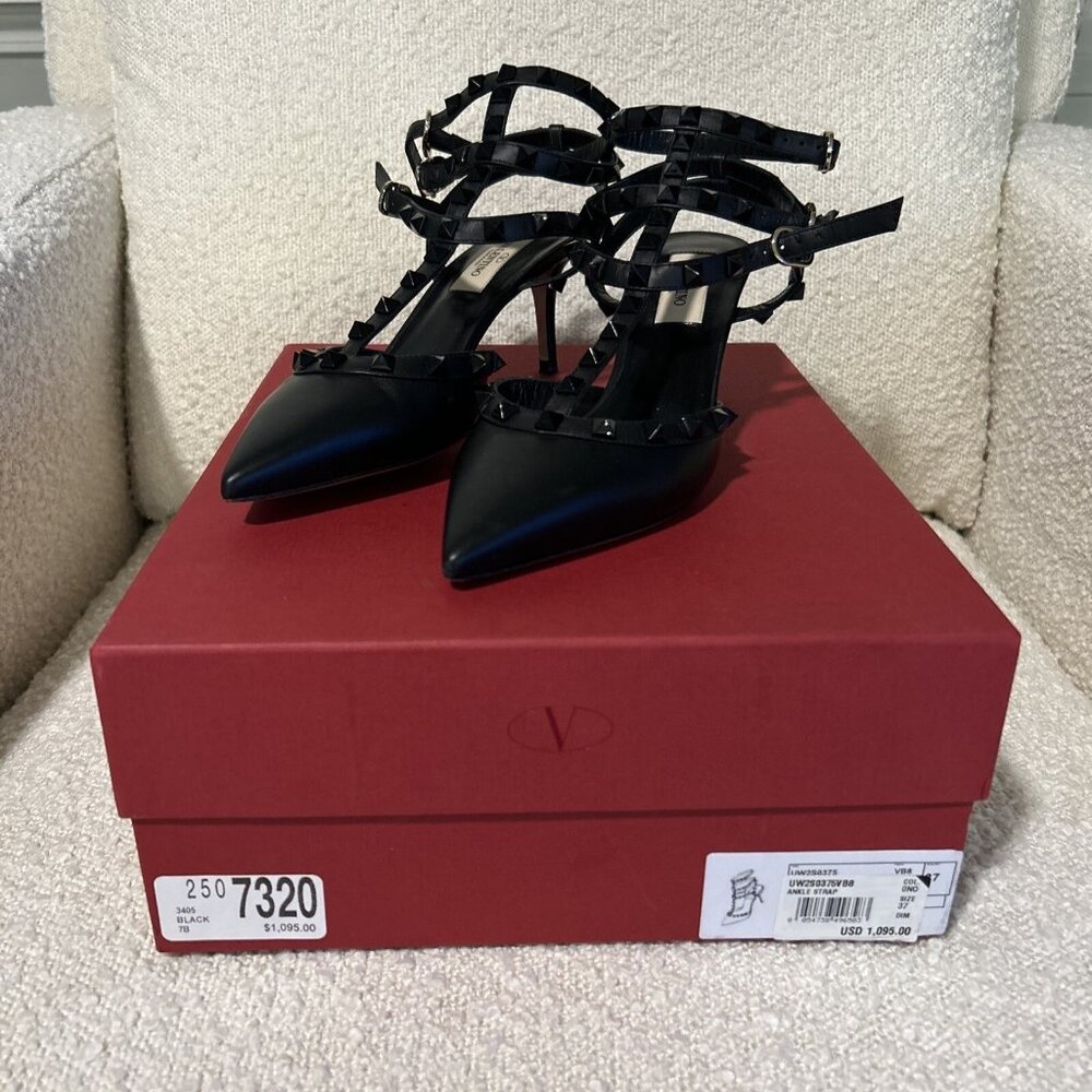 Valentino Garavani Women's Black Rockstud Cage Pointed Toe Pumps